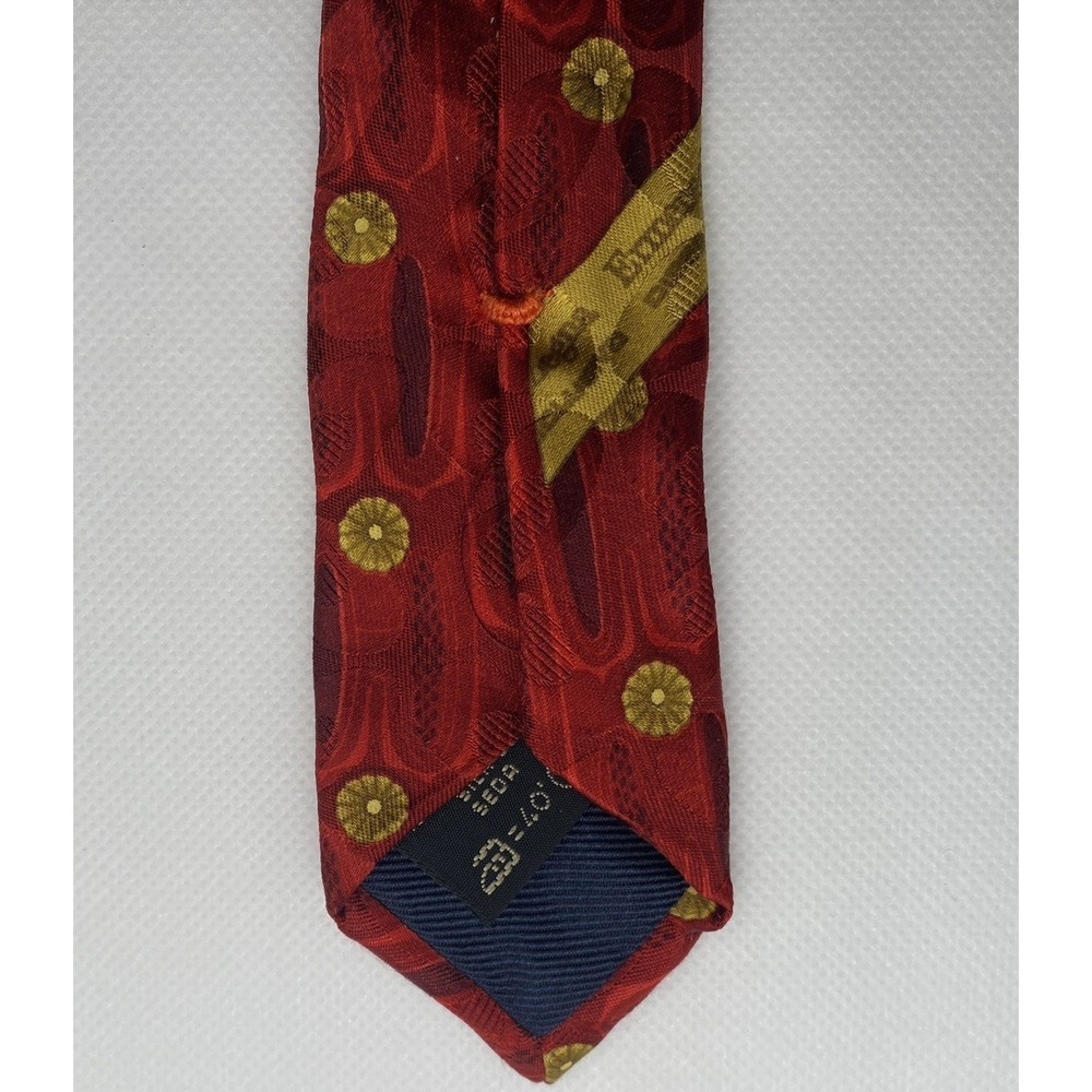 Ermenegildo Zegna Men's 100% Silk Neck Tie Red Gold Flower Medallion Dot Office - Picture 3 of 5